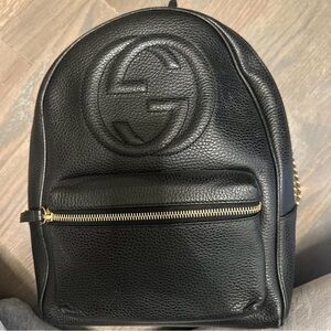 Gucci Black Leather Backpack with Gold Accents
